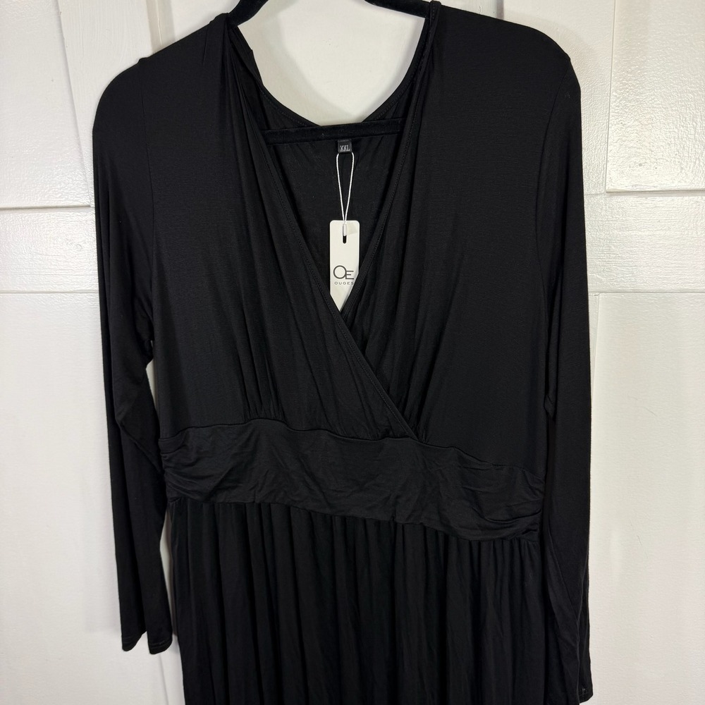 OUGES Womens Black V Neck Faux Wrap Long Sleeve M… - image 2